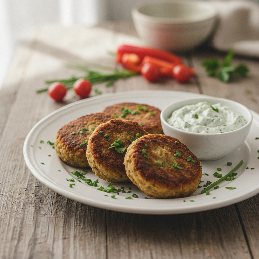 Herzhafte Linsenbratlinge mit frischem Kräuterquark